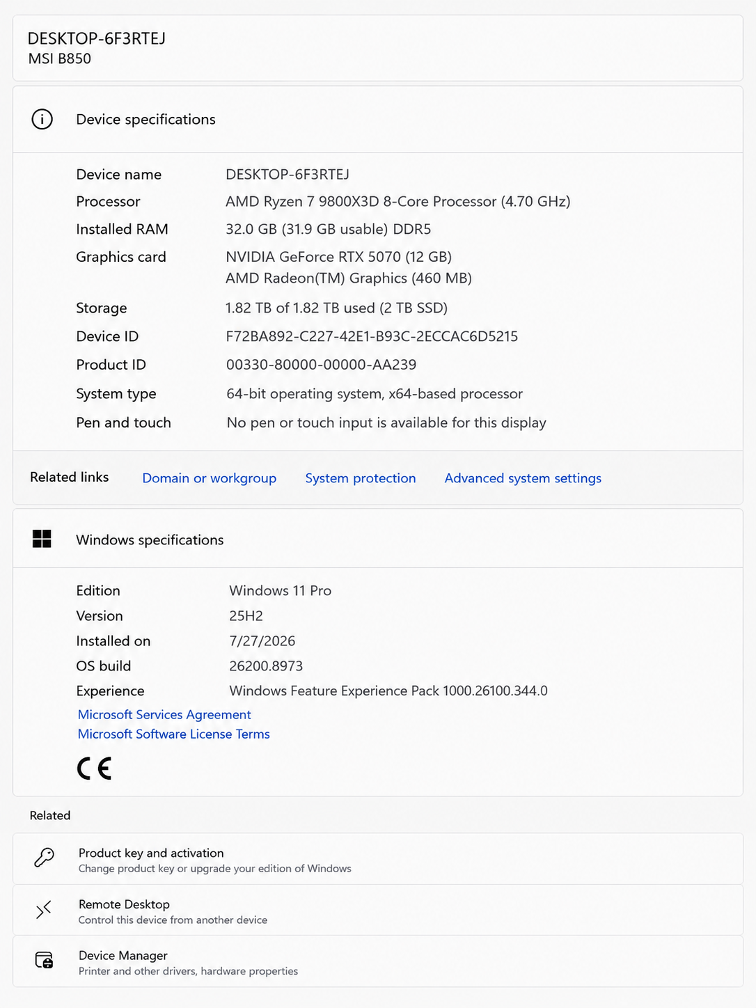 Lian Li 011 RGB AMD Ryzen 7 9800X3D 32GB DDR5 2TB SSD NIVIDA RTX 5070 GRAPHICS CARD